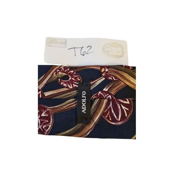 Vintage‎ Adolfo Abstract Blue Burgundy Silk Neck Tie Business Wedding Office - Picture 12 of 12